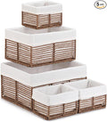 Vagusicc Wicker Storage Basket, Hand-Woven Paper Rope Woven Baskets, Rectangular Small Wicker Baskets for Organizing, Cube Storage Bins for Closet/Clothes/Dresser, Brown, 5-Pack