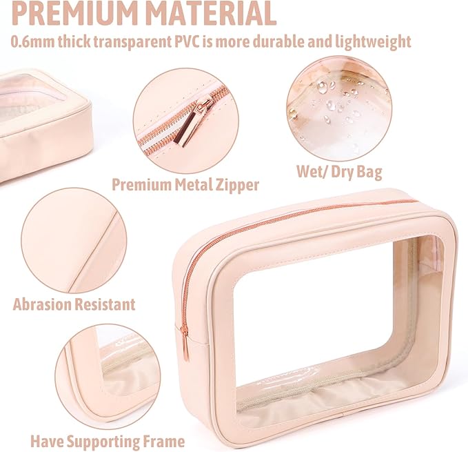 YOPCDJ 5PCS Diaper Bag Organizer Pouch Set, TSA Approved Toiletry Bag，Clear Waterproof TPU Makeup Bag Set Travel Organizer Bags for Women and Kids