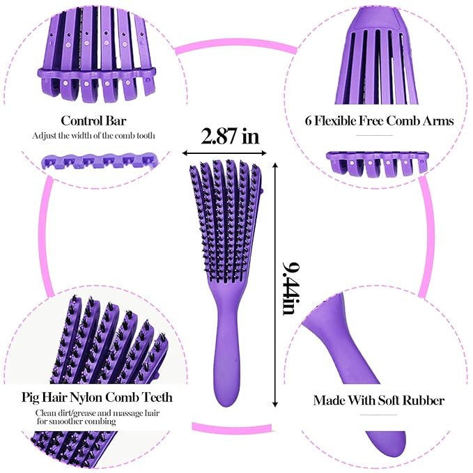 12Pcs Detangling Brush Set for Curly Hair, Curly Hair Brush with Sleep Bonnet Afro America/African 3a to 4c Texture, Easier and Faster on Wash Days