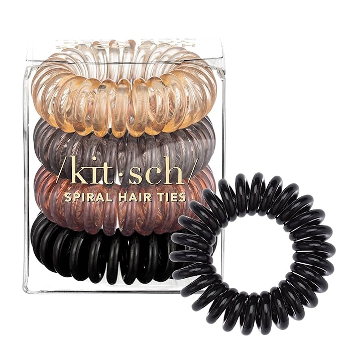 Kitsch Spiral Hair Ties for Women – Coiled Plastic Hair Ties No Damage, Ponytail Holders for Thick and Thin Hair – Creaseless and Dent-Free, Phone Cord Style - Brunette, 4 Pcs