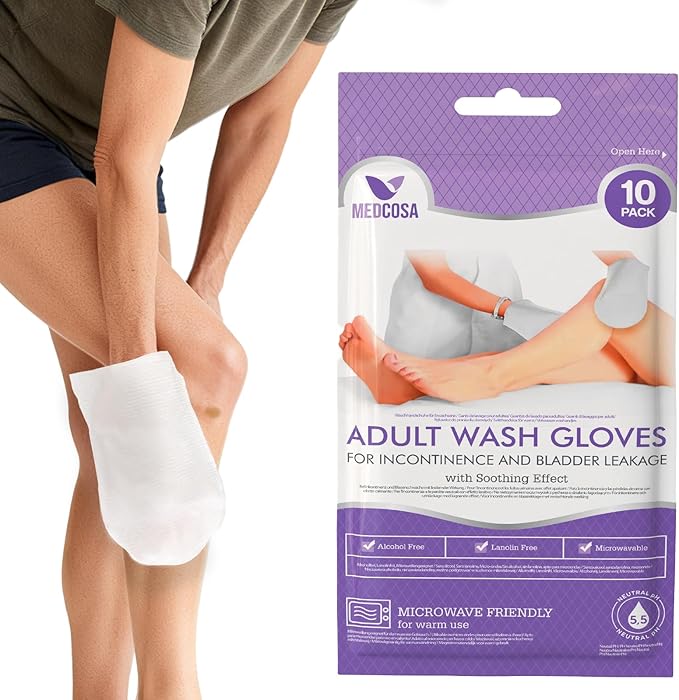Medcosa Adult Washcloths - Unique Disposable Body Wipes Shaped Like a Glove - Unscented, Premoistened Wet Wipes - 5 Pack (50 Wash Cloths)