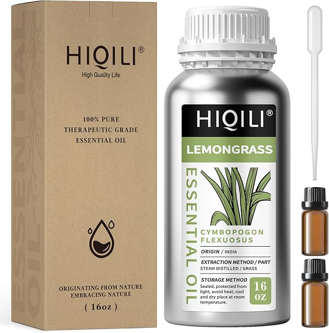 HIQILI Lemongrass Essential Oil for DIY Spray, Body Oil, Soap
