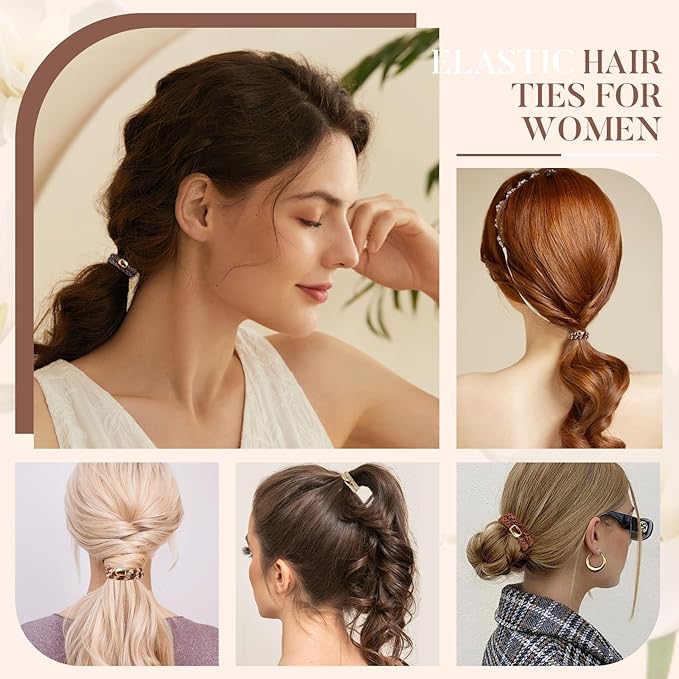 Hair Ties No Damage - 20PCS Ponytail Holders - Elastic Hair Ties for Thick Hair - Braided Hair Bands for Women Girls's Hair - Wood Grain