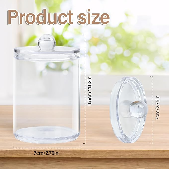 Emlim Clear Bathroom Organizer with Lid - 2-Pack Cotton Ball and Cotton Swab Storage Tins for Vanity Storage