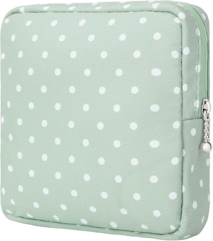 Desing Wish Sanitary Pad Storage Bag Portable Period Bag for Teen Pads/Sanitary Napkins/Small Tampons, Sanitary Napkin Storage Bag First Period Gifts for Teen Girls (Green Dot)