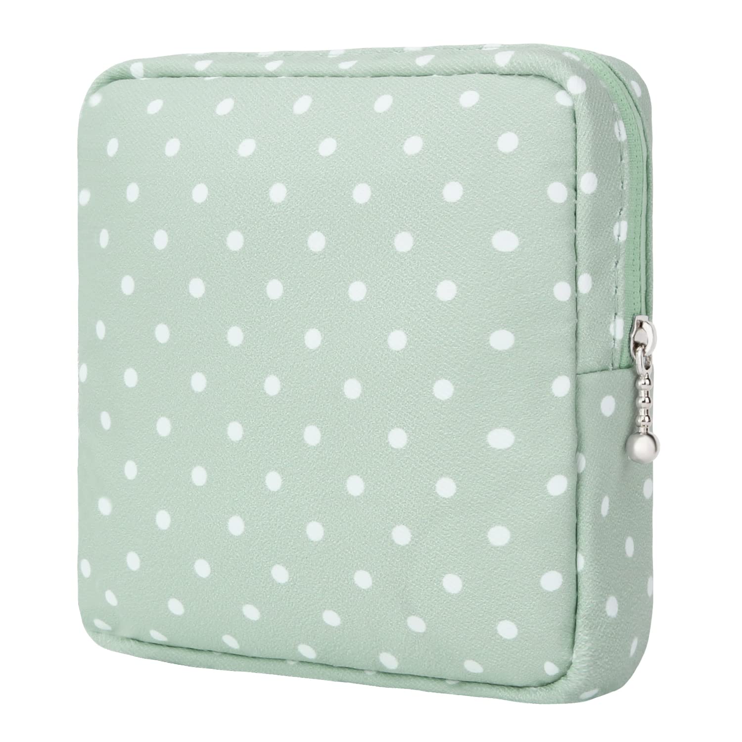 Desing Wish Sanitary Pad Storage Bag Portable Period Bag for Teen Pads/Sanitary Napkins/Small Tampons, Sanitary Napkin Storage Bag First Period Gifts for Teen Girls (Green Dot)