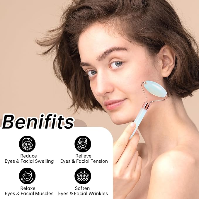Olaemuo Jade Roller for Face, Opal Gua Sha Set Facial Massgae Tools