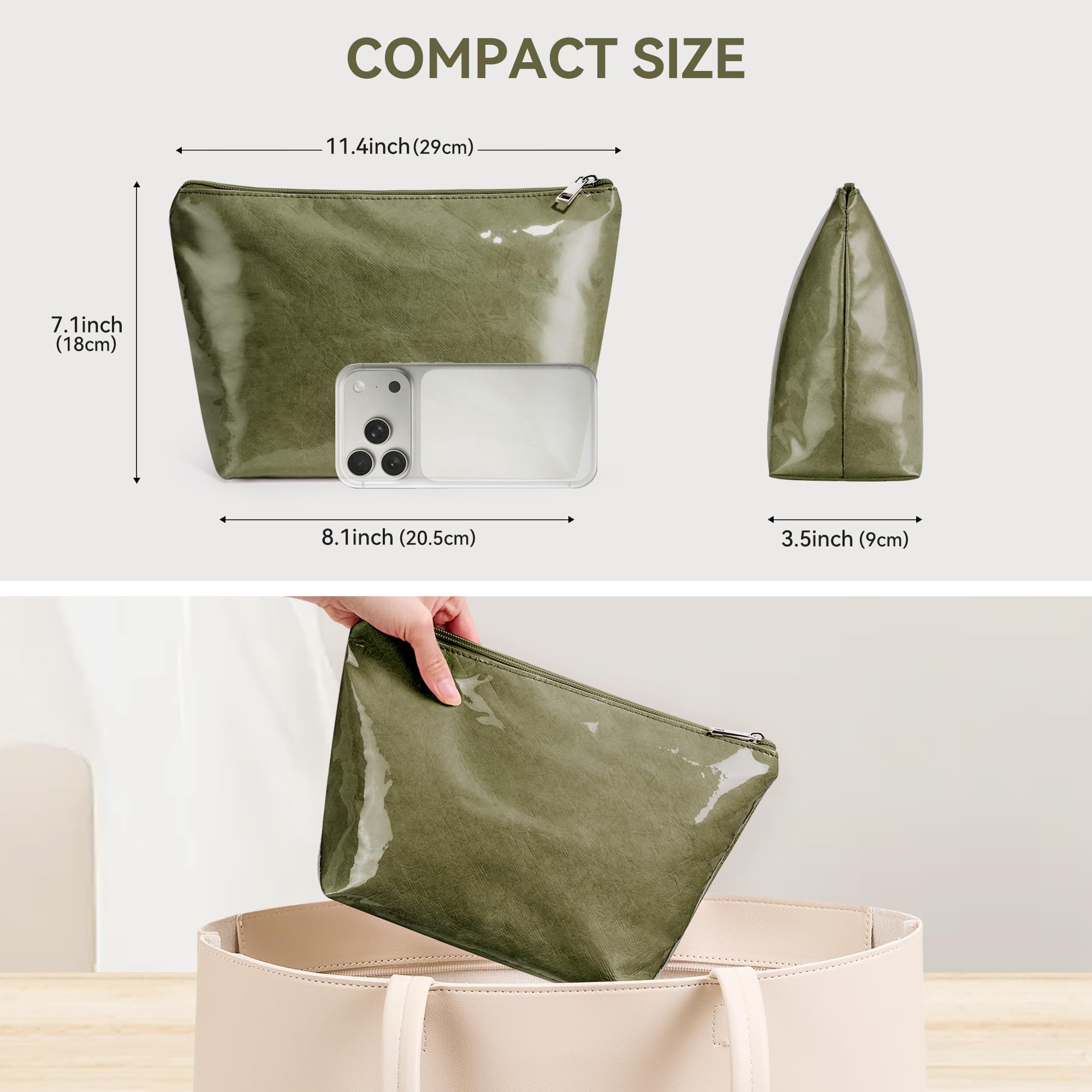 WLLWOO PVC Waterproof Makeup Bag Kraft Paper Cosmetic Bag Travel Toiletry Zipper Pouch Organizer for Women Purse