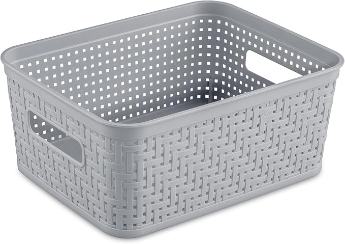 Sterilite 24 Pack Plastic Storage Bin Organization Containers, Small Baskets, Cement