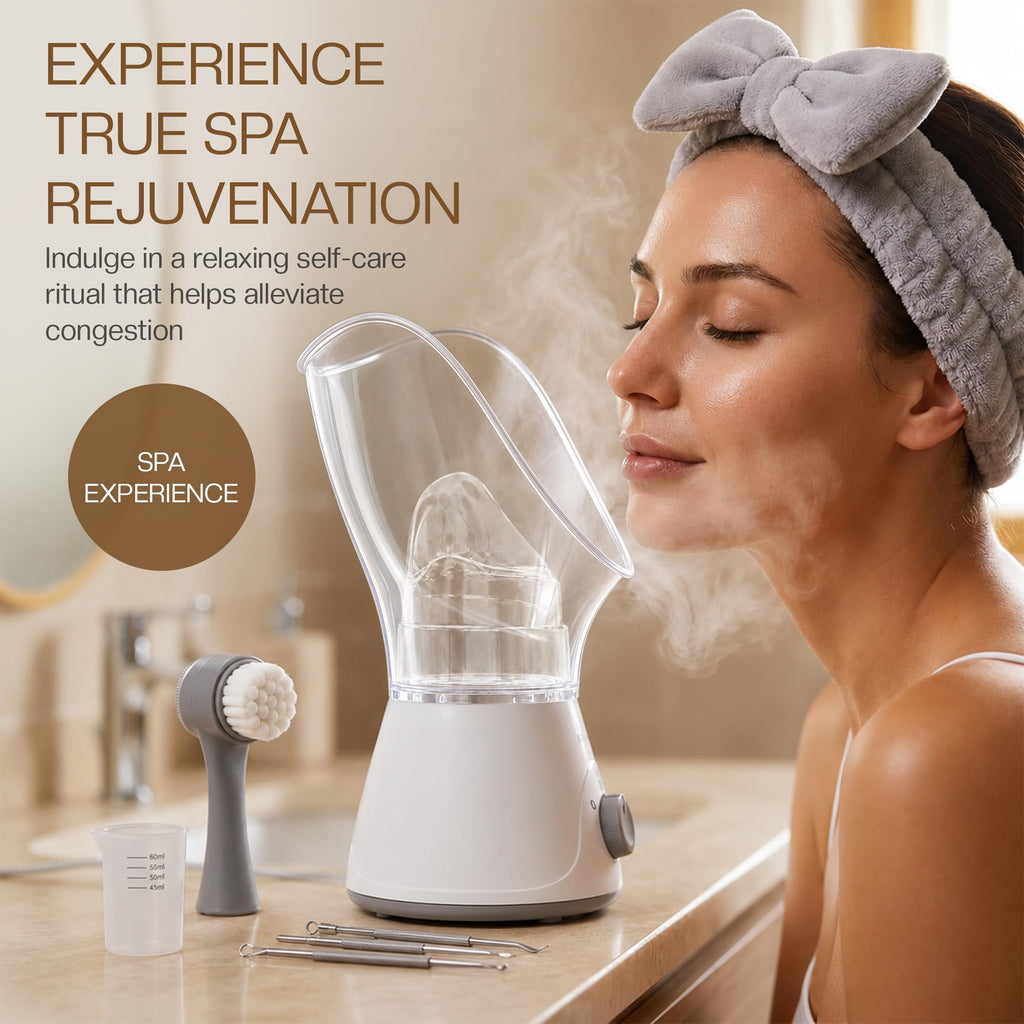 Bella Ciao Face Steamer, 11 Pc Facial Kit, Home Spa Kit, Gray/White