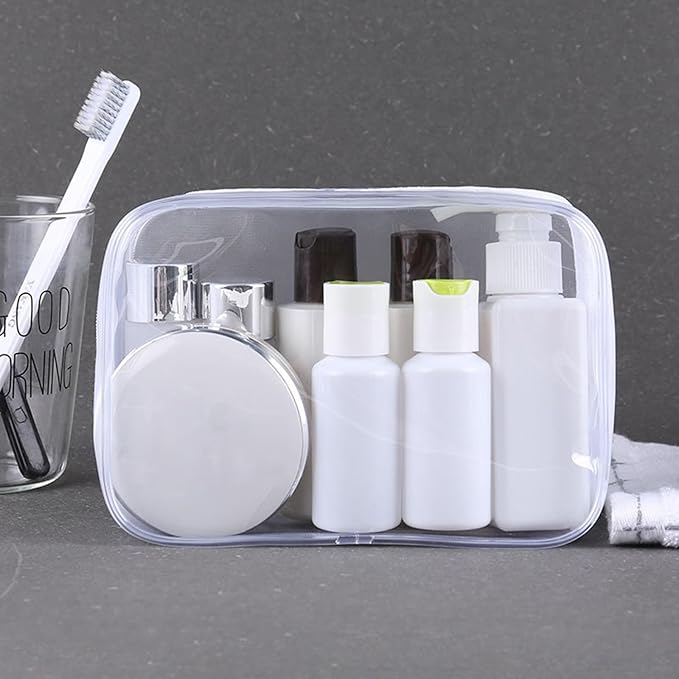 Tergy 50 Packs Clear Cosmetics Bags for Women Men Waterproof Toiletry Bags PVC Makeup Bags Organizer Case with Zipper for Travel Bathroom (50 White)