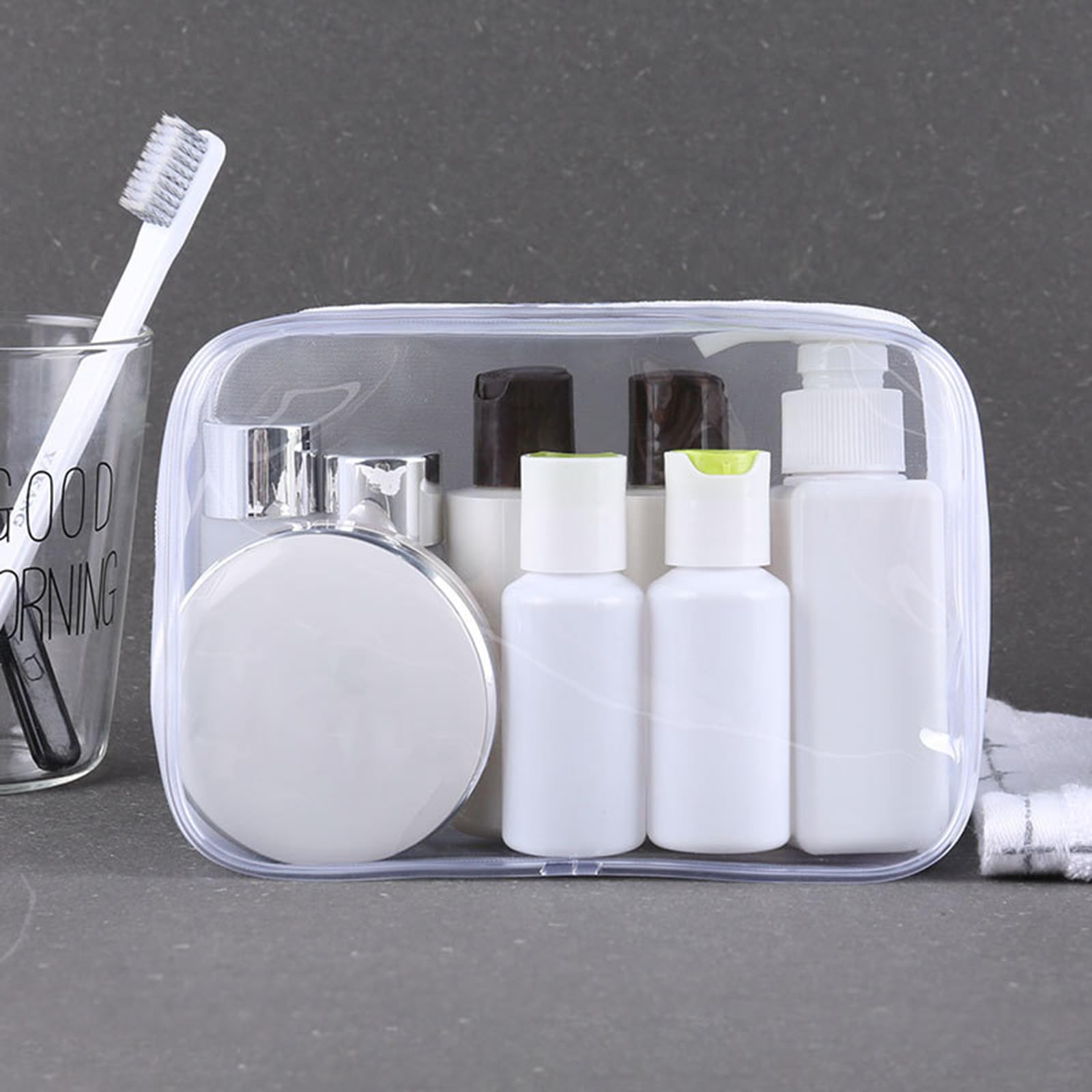 Tergy 20 Packs Clear Cosmetics Bags for Women Men Waterproof Toiletry Bags PVC Makeup Bags Organizer Case with Zipper for Travel Bathroom (White)