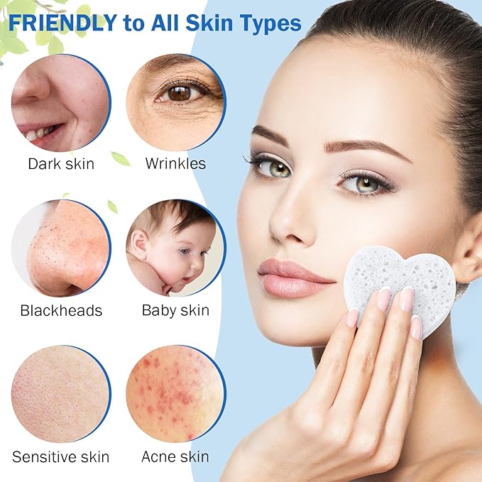 Dandat 300 Count Compressed Facial Sponges Heart Shape Face Sponges for Cleansing Natural Facial Exfoliating Pads for Estheticians(White)