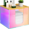 VITVITI Disposable Face Towel Holder Box, Acrylic Facial Towel Container for XL Clean Skin Club, Large Disposable Face Towels Storage with Bamboo Lid, for Bathroom, Vanity Makeup, Rainbow