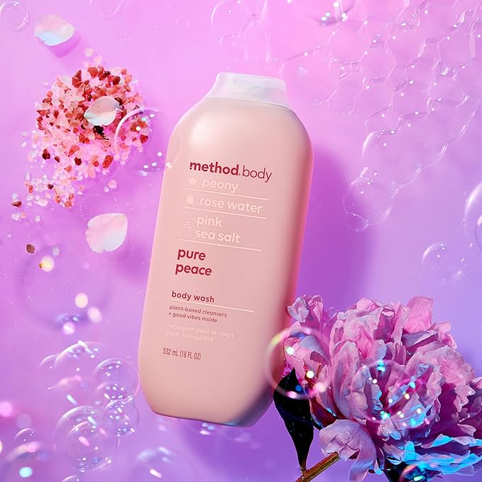 Method Body Wash, Pure Peace - Leaves Skin Feeling Soft & Moisturized, Made Without Parabens, Notes of Peony, Rose Water & Pink Sea Salt, 18 fl oz - 6 pack