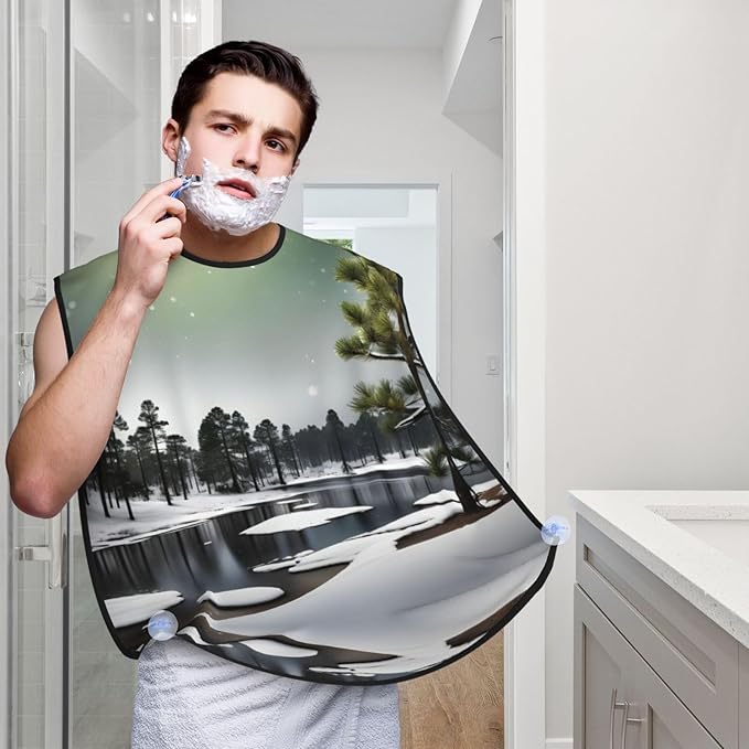 Pine Needle Tree Winter Print Beard Bib Apron For Men, Beard Hair Catcher For Men Shaving Trimming,Beard Cape Cloth
