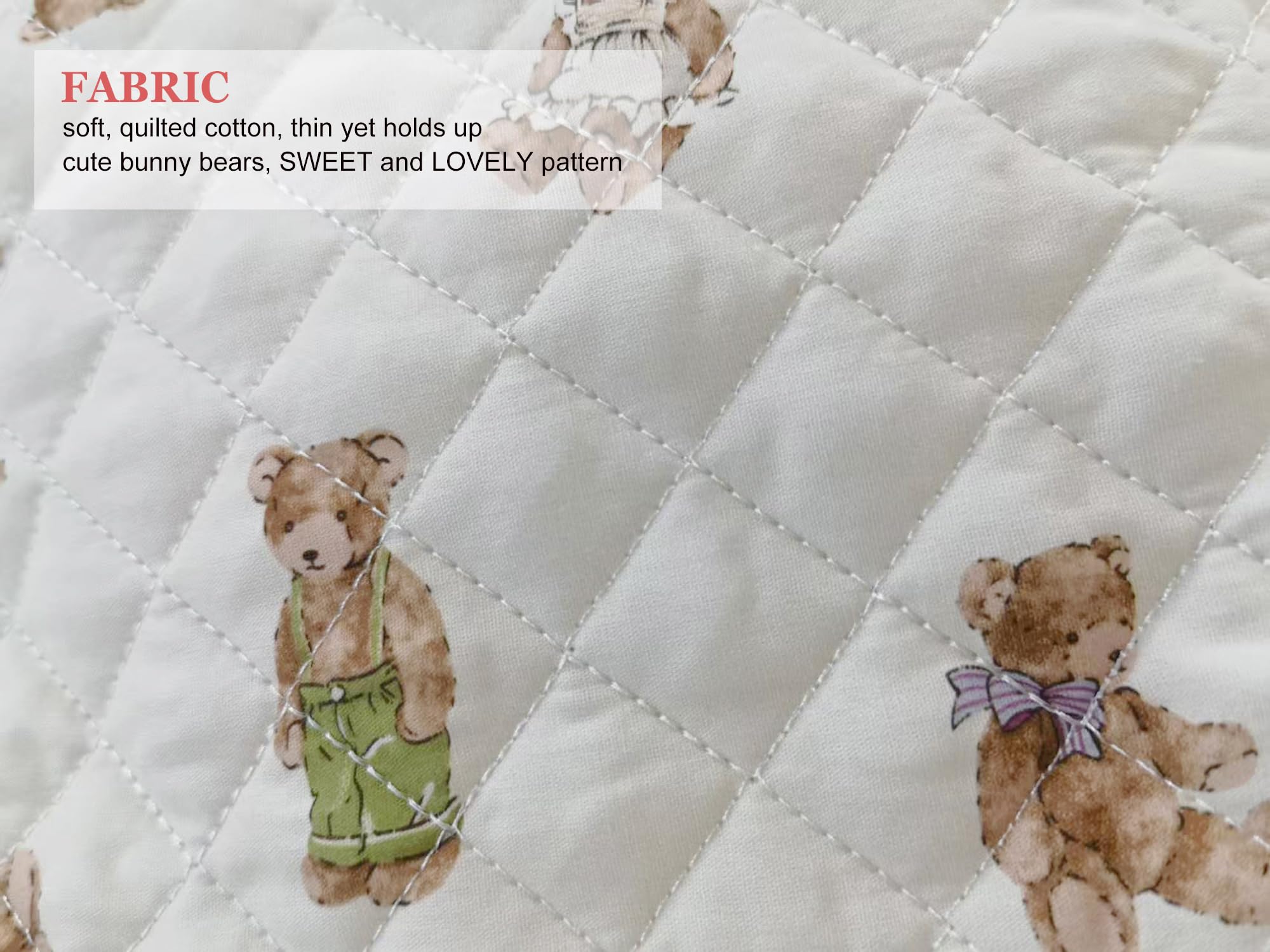 HAPPYHEIDI Quilted Cotton Drawstring Makeup Bag Set 2 Size w Compartment Cosmetic Toiletry Travel Pouch,Purse Organizer,Brown Teddy Bears