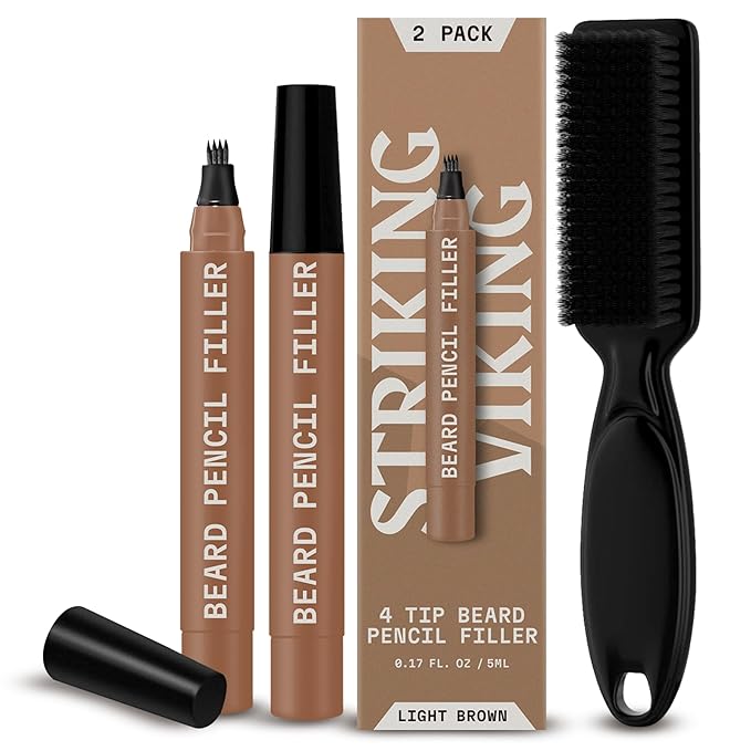 Striking Viking Beard Pencil & Bristle Brush for Men - Light Brown, 2 Pack