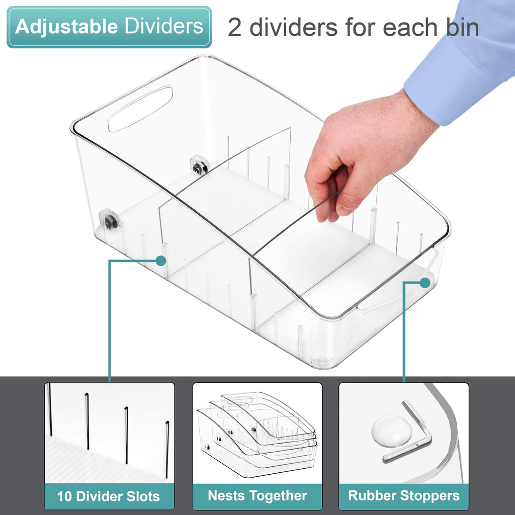 Sorbus Fridge Organizer on Wheels - Rolling Fridge Organizers and Storage Clear Design with Dividers & Handles for Kitchen Organization and Storage - Refrigerator Organizer Bins & Pantry Storage Bins