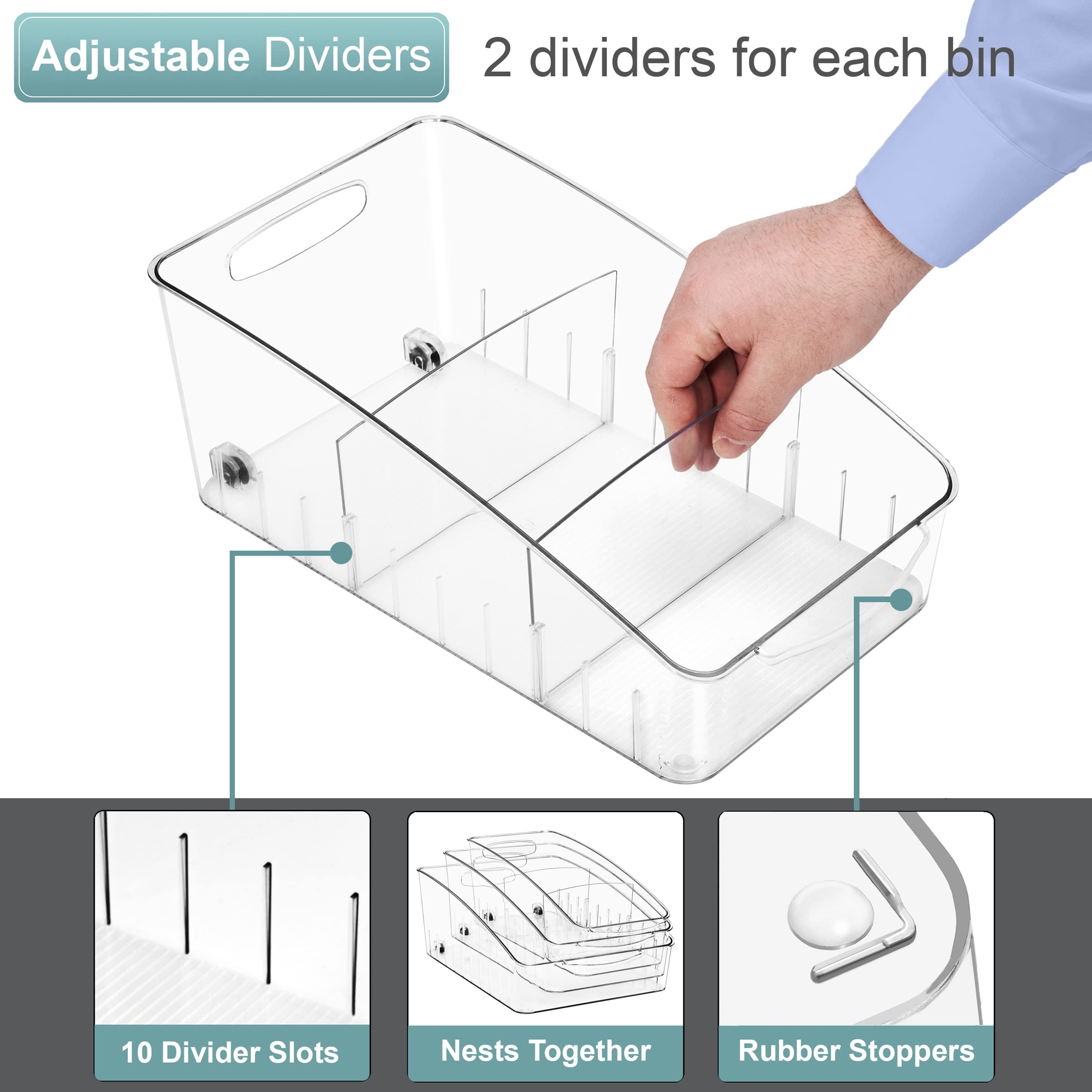 Sorbus Fridge Organizer on Wheels - Rolling Fridge Organizers and Storage Clear Design with Dividers & Handles for Kitchen Organization and Storage - Refrigerator Organizer Bins & Pantry Storage Bins