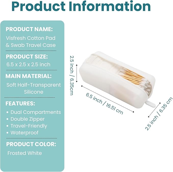 Cotton Pad Swab Travel Case, 2-in-1 Waterproof Organizer, VISFRESH (Clear)