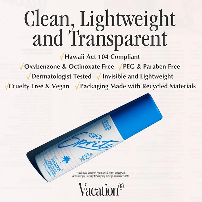 Vacation Super Spritz SPF 50 Face Mist, Daily Face Sunscreen Spray, Clean & Lightweight, Water-Resistant, Non-Comedogenic, Vegan, Travel Size, 2.2 Fl. Oz. (Value Pack of 3)