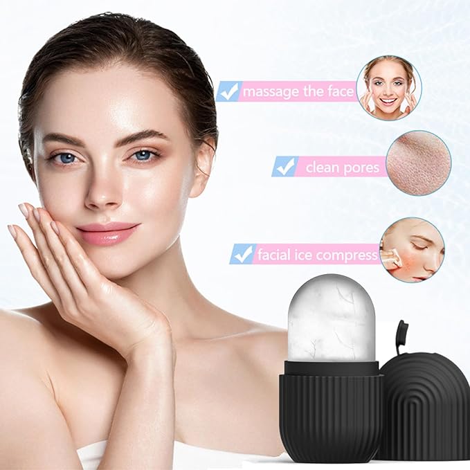 Joyeee Ice Face Roller, Reusable Silicone Mold Face Massage Eye Facial Beauty Skin Care Tools Apply Ice for Shrink Pores Anti Wrinkle Reduce Puffiness Improve Skin Elasticity, Striped, Black