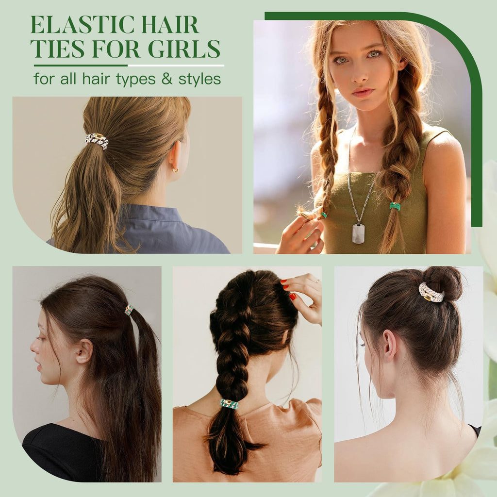 FORENEE 10Pcs Braided Hair Ties for Thick Hair - Green