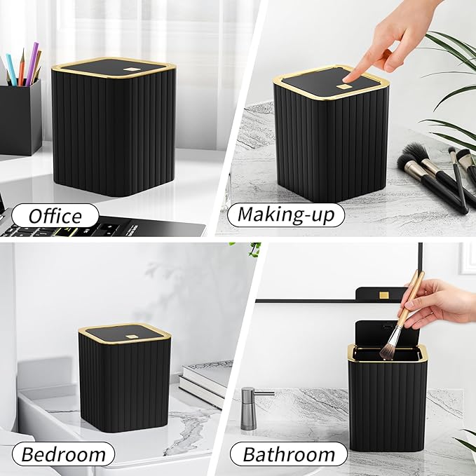 InnJoey Bathroom Accessory Set - Bathroom Set, 12PC Bathroom Accessories Set, Black Bathroom Accessories Set, Mini Trash Can, Toilet Brush, Trash Can & Soap Dispenser