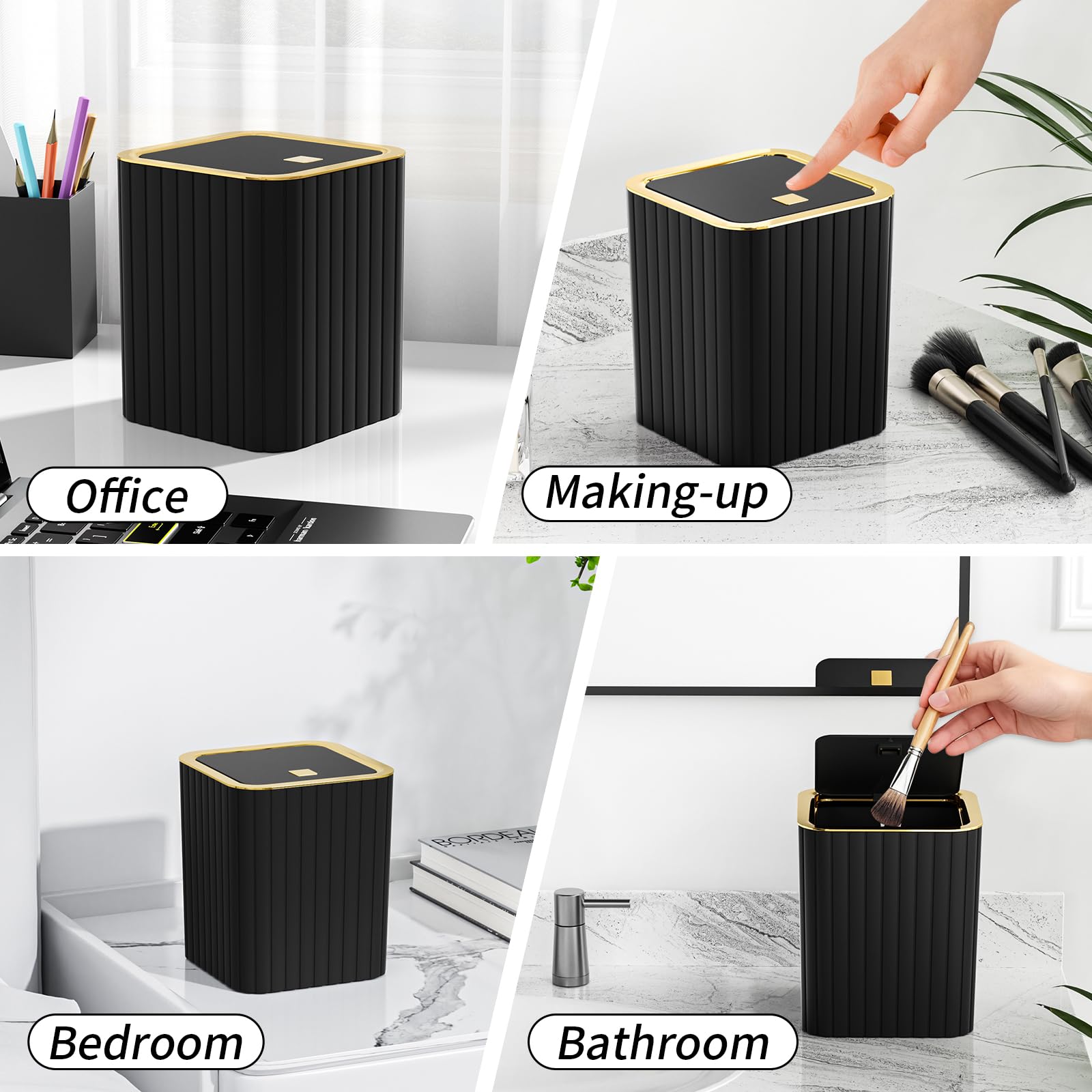 InnJoey Bathroom Accessory Set - Bathroom Set, 12PC Bathroom Accessories Set, Black Bathroom Accessories Set, Mini Trash Can, Toilet Brush, Trash Can & Soap Dispenser