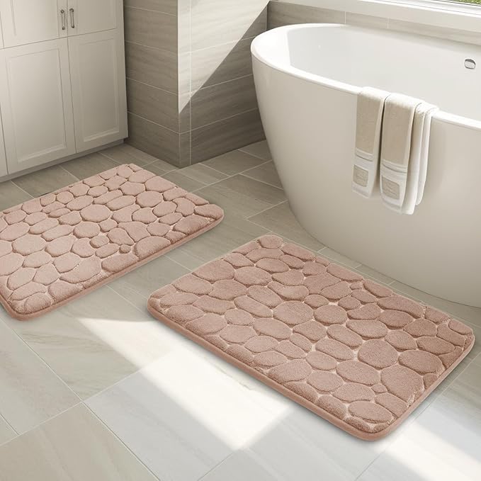 YIHOUSE Bathroom Rugs Mat Set, Memory Foam Bath Mat 2 Piece Khaki