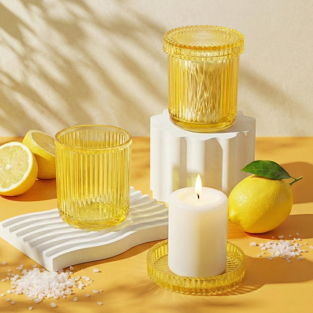 MKOSAB 2 Pack Qtip Holder - Apothecary Jars with Lids, Bathroom Organizers and Storage Canister for Cotton Balls,Swabs,Floss Picks,Hair Ties,Clear Glass Vintage Bathroom Decor Jar Set (yellow)