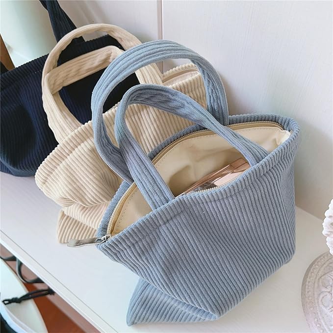 Wudygirl Makeup Bag Travel Cosmetic Bag for Women Small Makeup Pouch with Handle Zipper Cosmetic Pouch Handbag Aesthetic 8.3" x 6.7"(Light Blue)