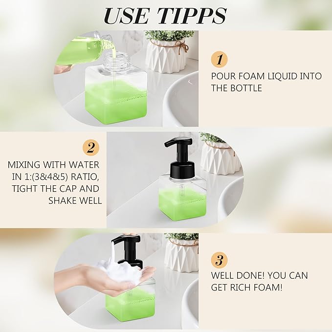 15 Pcs 8.5 oz Foaming Soap Dispenser Plastic Foaming Pump Bottle, Refillable Dispenser with Plastic Pump, Empty Hand Bottles for Liquid Soap, Shampoo, Bathroom,Hotel,Restaurant (15, Green)