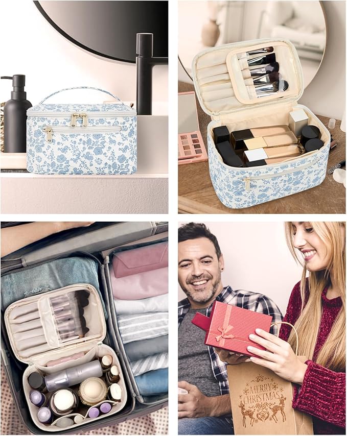 Wandering Nature Makeup Bag, Women Travel Make Up Vanity Case with Handle