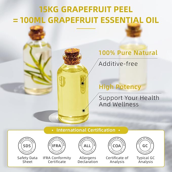 HIQILI Grapefruit Essential Oil for Skin Care, Diffuser & DIY