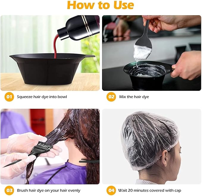Hair Dye Color Brush and Bowl Set, 4Pcs Bowl Brushes Tool Mixing Bowls Kit Tint Comb for Hair Tint Dying Coloring Applicator，Bowls and Brush Hairs Dyeing DIY Hairdressing Tool for Salon and Home