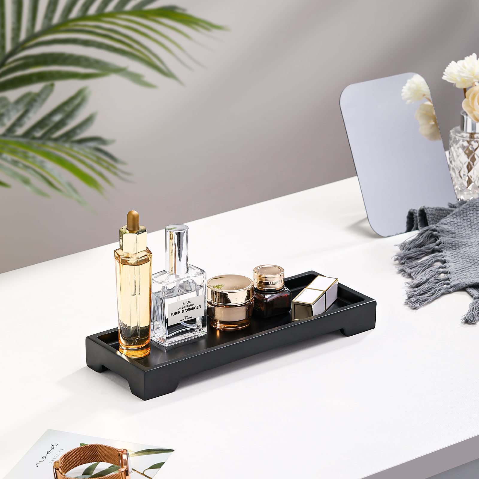 Luxspire Marble Tray for Soap Dispenser Perfume Jewelry, S, Marble Black