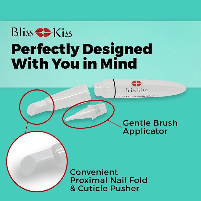 Bliss Kiss Refillable Cuticle Oil Pen with Cuticle Pusher for Nails | Empty 8 ml Nail Oil Pen with soft brush applicator | No Leaks 1-Pack