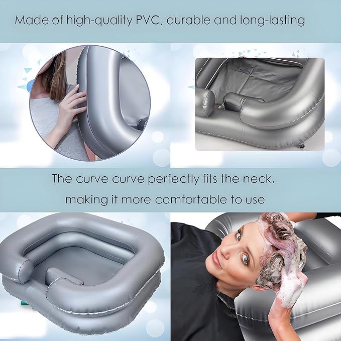 Inflatable Shampoo Basin,Inflatable Hair Washing Basin Set,Portable Hair Washing Station for Home for Bedridden Patients, Pregnant Women,and Elderly - Silver
