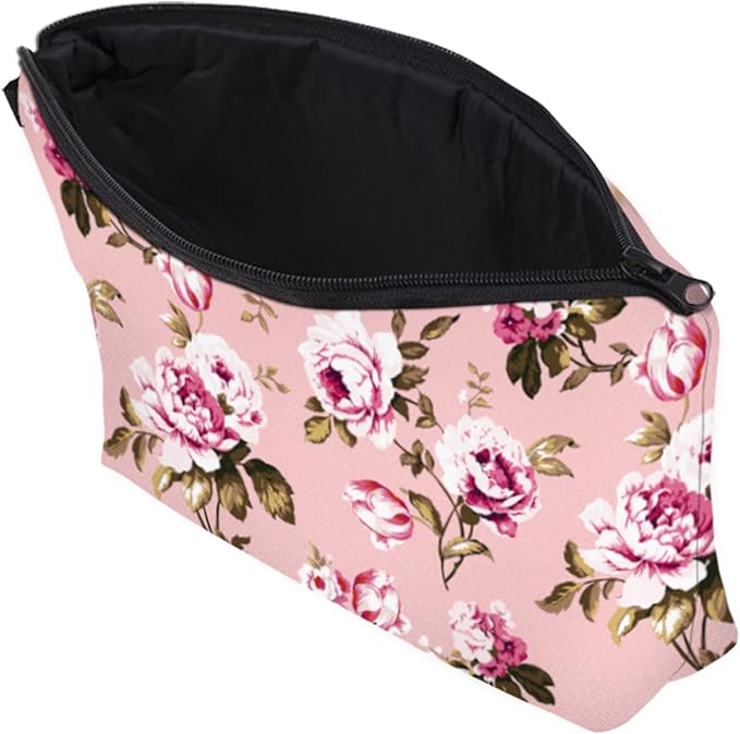 Aiphamy Cute Travel Makeup Bag Cosmetic Bag Small Pouch Gift for Women (Flowers Blush Pink)