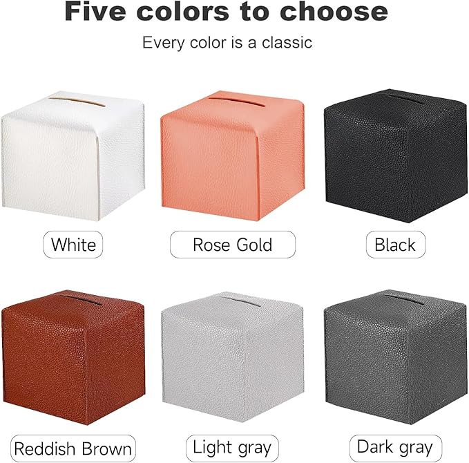 2 Pack, VIVIDLY Tissue Box Cover Holder, Square Modern PU Leather Tissue Box Holder, Can be Used for Bathroom Dressing Table, Bedside Table, Office Desk & Car 5"X5"X5"- (2, Reddish Brown)