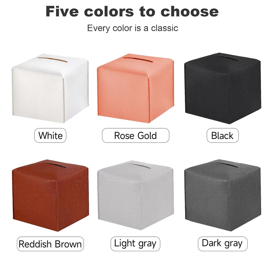 2 Pack, VIVIDLY Tissue Box Cover Holder, Square Modern PU Leather Tissue Box Holder, Can be Used for Bathroom Dressing Table, Bedside Table, Office Desk & Car 5"X5"X5"- (White, 2)