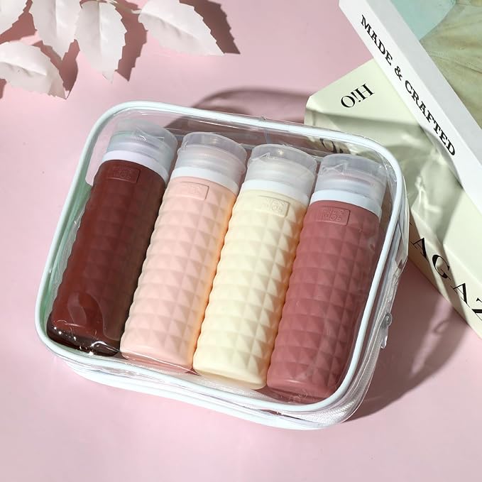 Firstfooby Travel Bottles for Toiletries, TSA Approved Travel Size Containers, Leak Proof Silicone Shampoo Bottles, Small Toiletry Containers with Clear Bag for Shampoo Conditioner Lotion