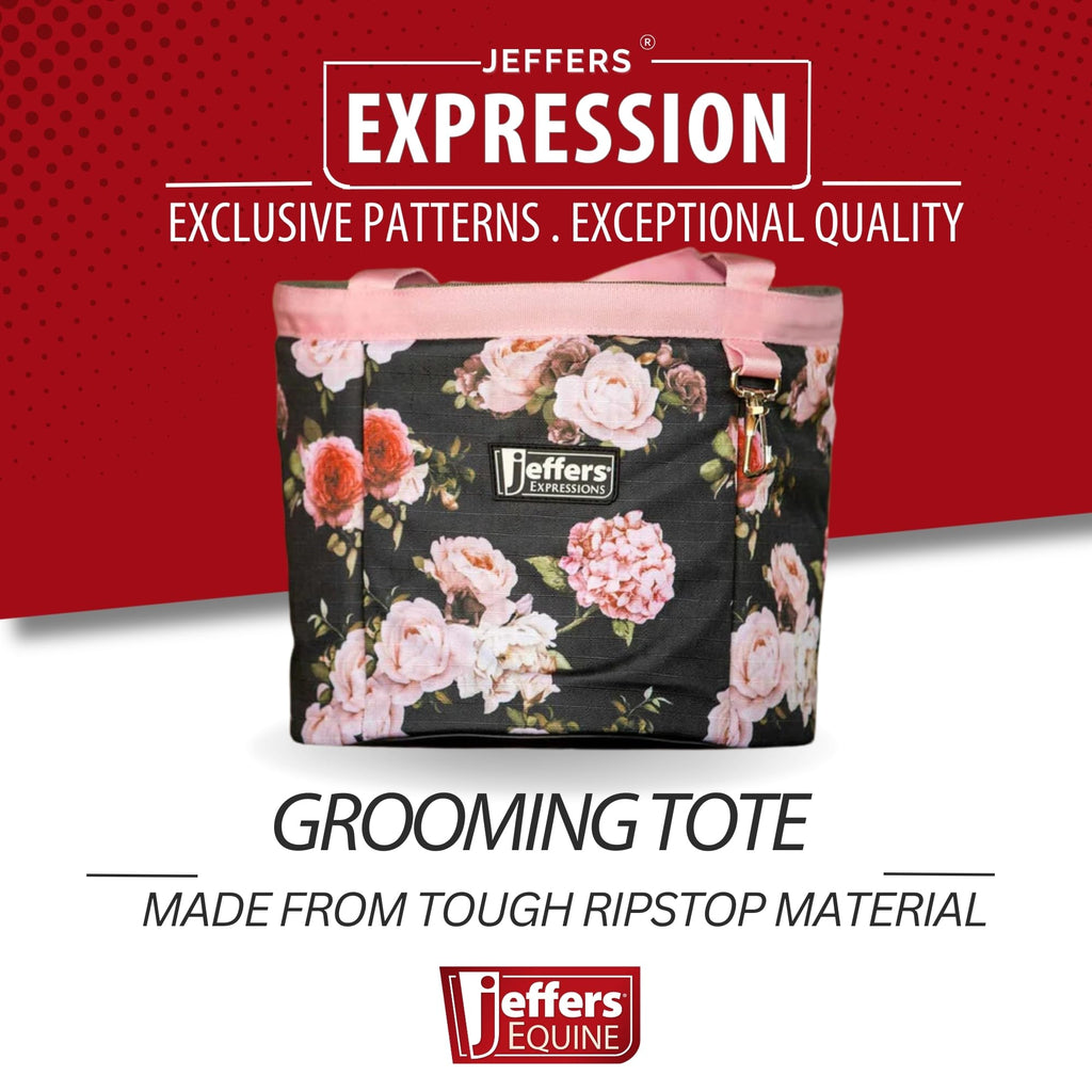 Jeffers Expression Grooming Tote Caddy, Rose Garden- Durable Ripstop Organizer with Pockets for Horse Grooming Tools - Easy Carry Nylon Straps, Compact Storage for Stable, Travel & Equine Supplies