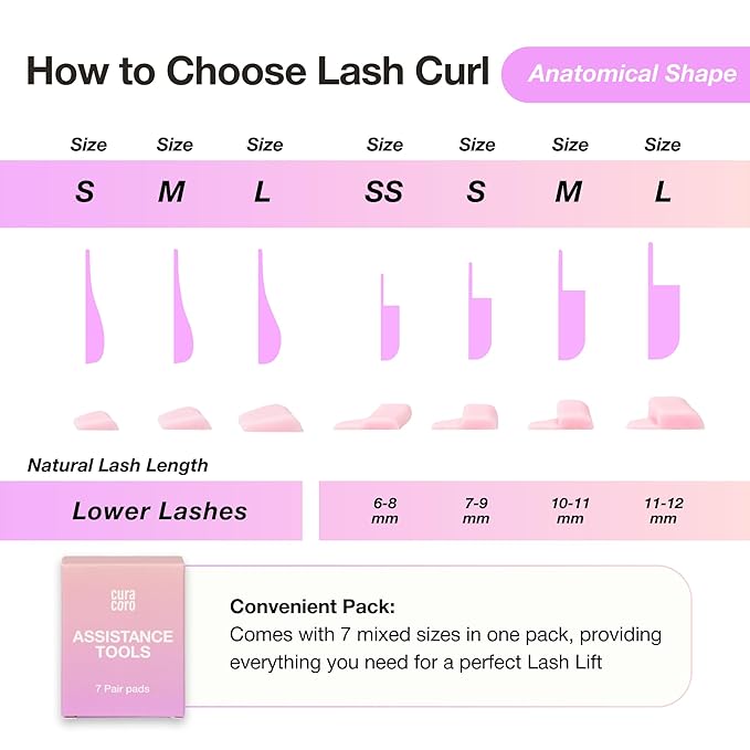 Curacoro Lash Lift Rods, 14 Pcs/7 Sizes Reusable Silicone Pads