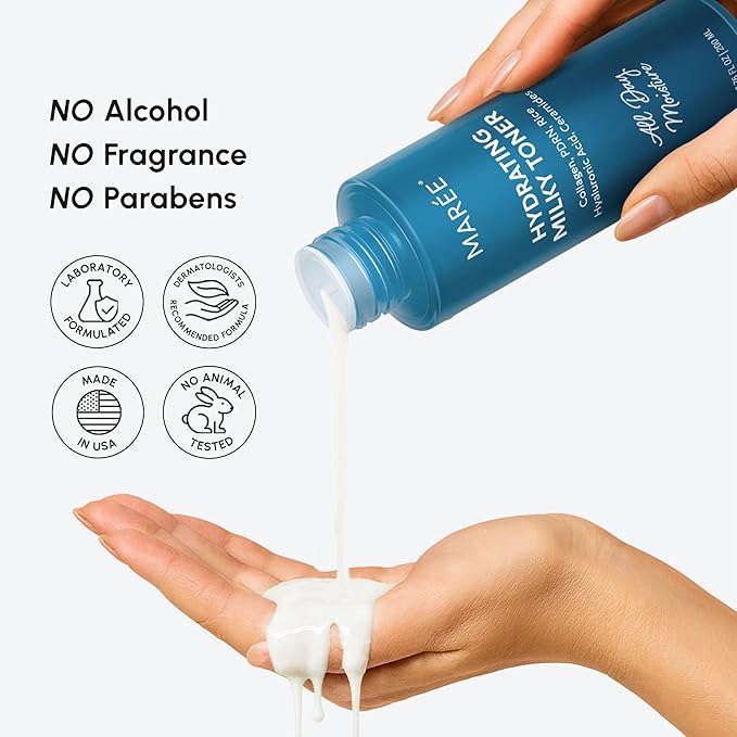 MAREE Hydrating Milky Toner for Face - Rice Toner with Niacinamide & Collagen - Skin Barrier Repair Hydrating Toners for Face - Milk Toners Essence - PDRN, Hyaluronic Acid, Facial Milky Cleanser