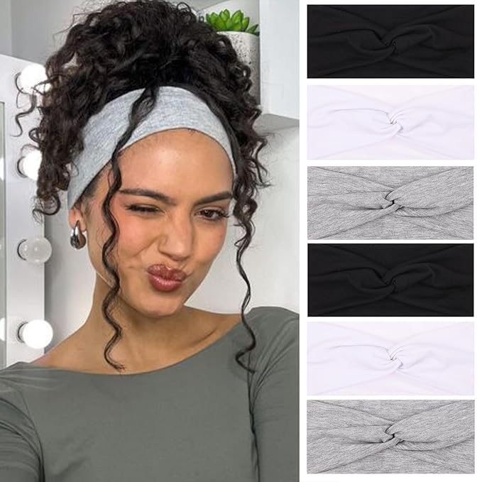 XTREND 6 Pcs Headbands for Women, Twisted Cross Elastic Head Bands Yoga Workout Non-Slip Sweat Soft Solid Color Simple Versatile Hair Accessory Hairbands