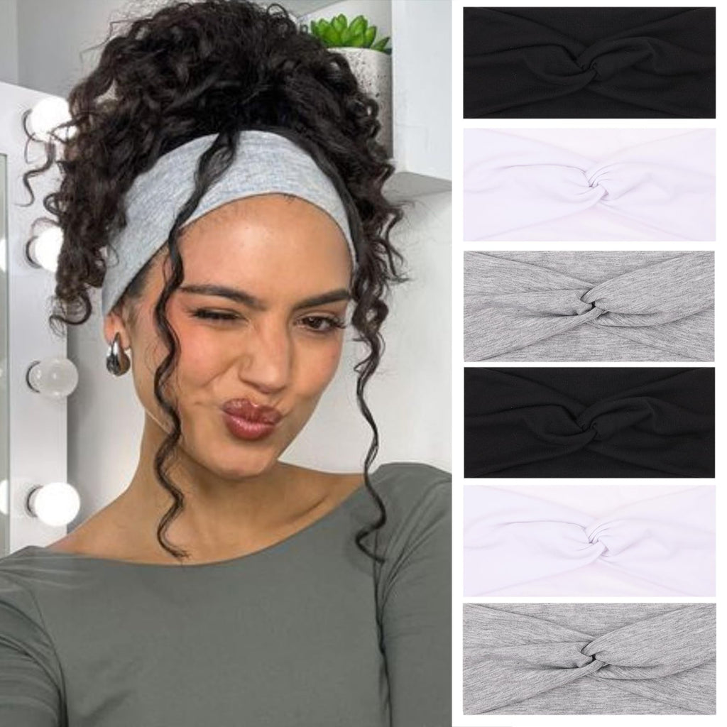 XTREND 6 Pcs Headbands for Women, Twisted Cross Elastic Head Bands Yoga Workout Non-Slip Sweat Soft Solid Color Simple Versatile Hair Accessory Hairbands