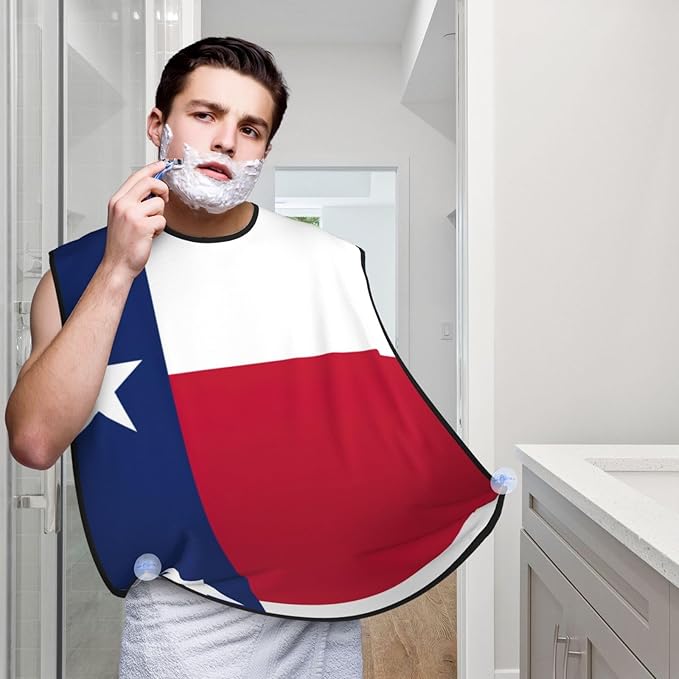 NOUZU Flag Of Texas Print Beard Bib Apron For Men, Beard Hair Catcher For Men Shaving Trimming,Beard Cape Cloth